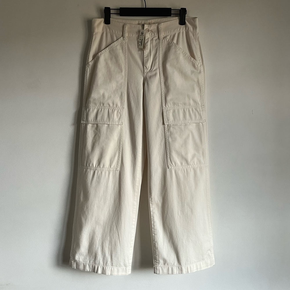 NEW Madewell Belted Slouchy Straight Cargo Pants Size 26P 26 Petite Ivory $138